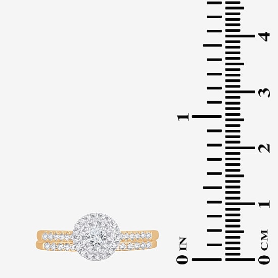 Round 1/2 CT.T.W. Natural Diamond Side Stone Halo Bridal Set in 10K or 14K Gold
