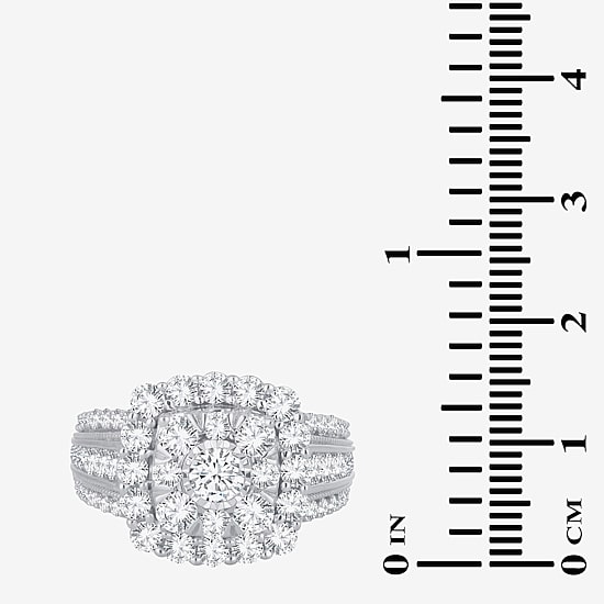 (I / Si1-Si2) Womens 3 CT. T.W. Lab Grown White Diamond 10K Gold Cushion Side Stone Halo Engagement Ring