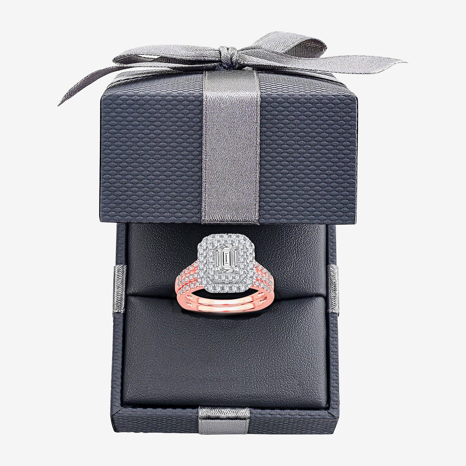 Signature By Modern Bride 1 1/2 CT. T.W. Lab-Grown (H-I / SI1-SI2) Diamond 10K or 14K Gold Emerald Halo Bridal Set
