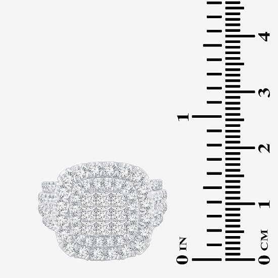 3 CT.T.W. Natural Diamond Cushion Shape Side Stone Halo Engagement Ring in 10K or 14K White Gold