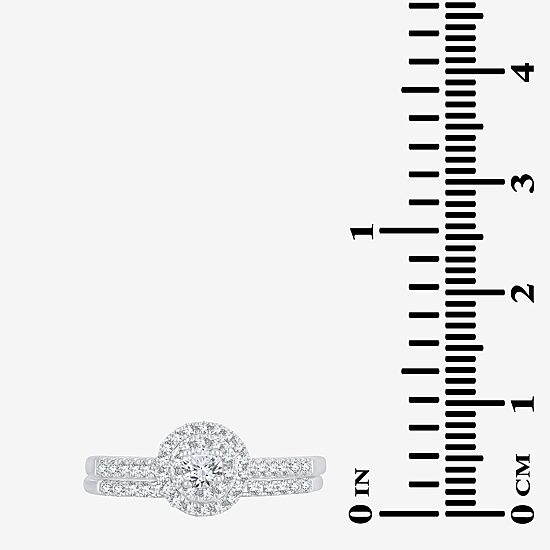Round 1/2 CT.T.W. Natural Diamond Side Stone Halo Bridal Set in 10K or 14K Gold