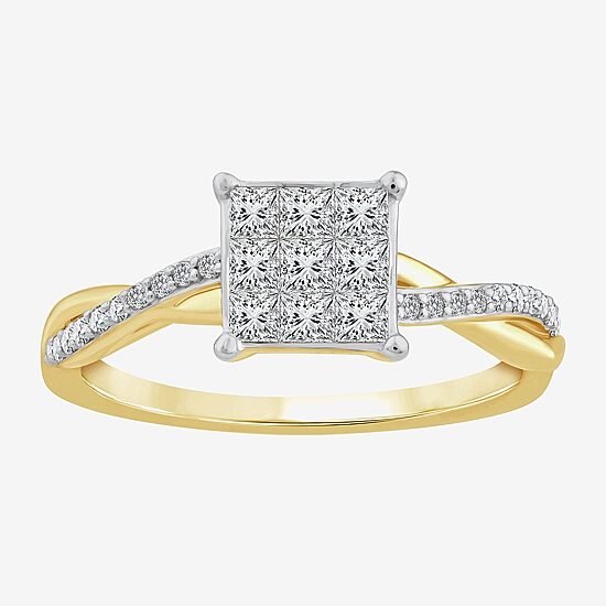 Womens 1/2 CT. T.W. Natural White Diamond 10K Gold Bypass  Engagement Ring