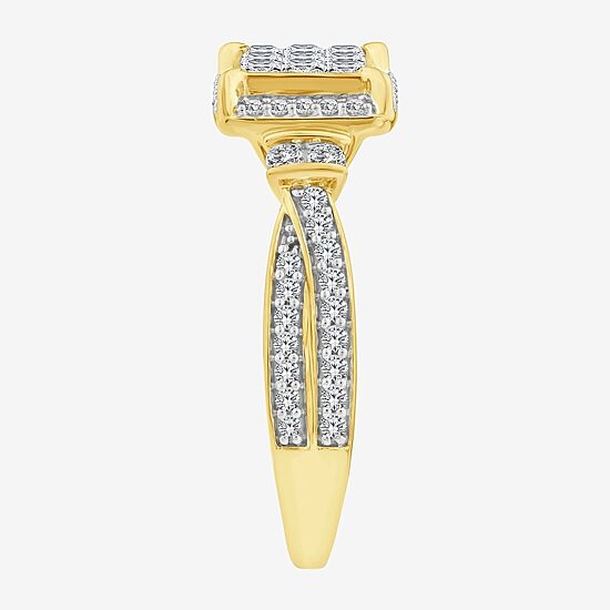 Womens Natural White Diamond 10K Gold Halo Engagement Ring