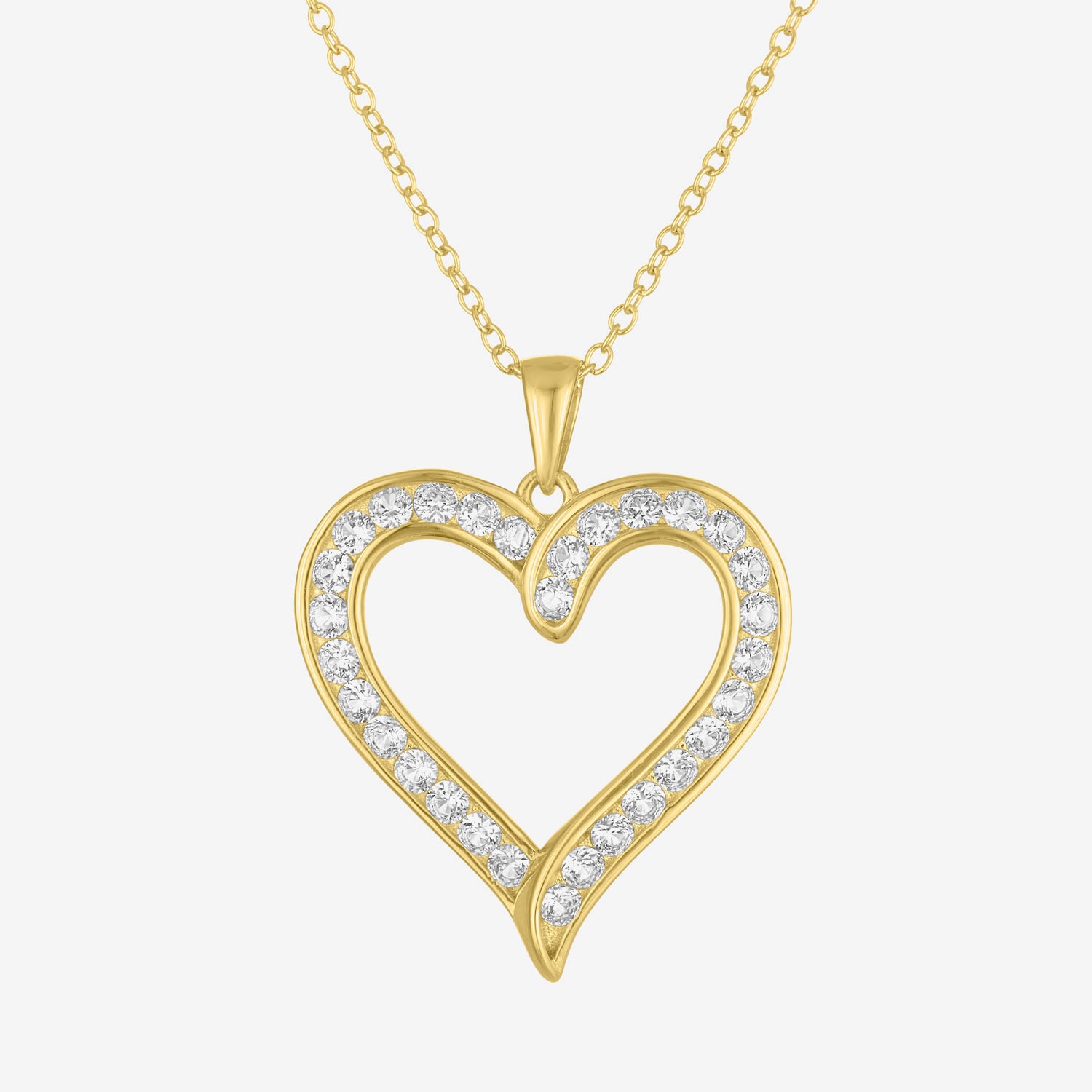 Yes, Please! Womens Lab Created White Sapphire 14K Gold Over Silver Sterling Silver Heart 18 Inch Pendant Necklace