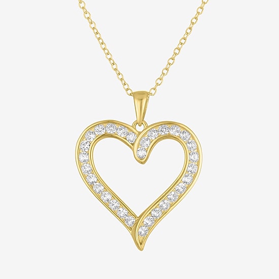 Yes, Please! Womens Lab Created White Sapphire 14K Gold Over Silver Sterling Silver Heart 18 Inch Pendant Necklace