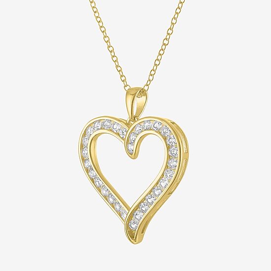 Yes, Please! Womens Lab Created White Sapphire 14K Gold Over Silver Sterling Silver Heart 18 Inch Pendant Necklace