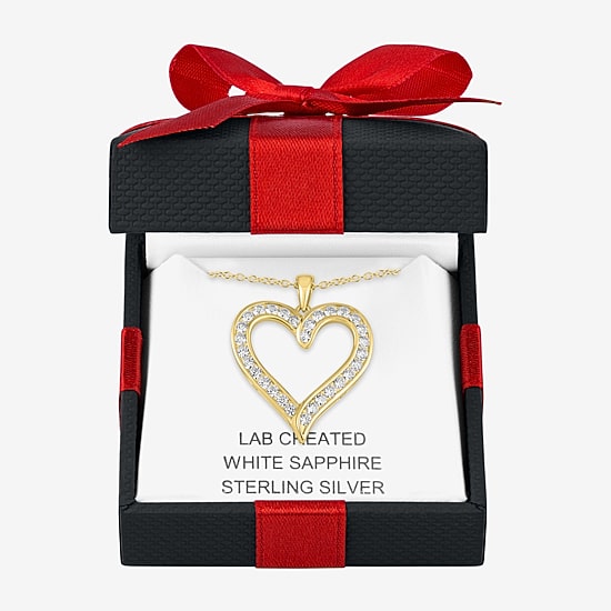 Yes, Please! Womens Lab Created White Sapphire 14K Gold Over Silver Sterling Silver Heart 18 Inch Pendant Necklace