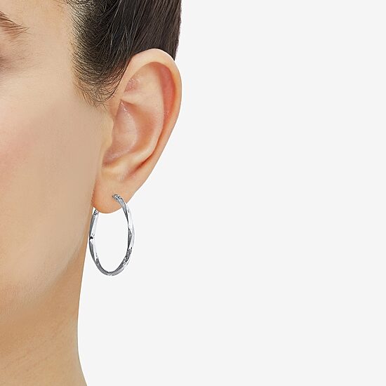 Womens 14K Gold 30mm Round Hoop Earrings