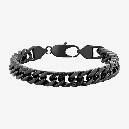Mens Stainless Steel 8 3/4 Inch Solid Curb Chain Bracelet