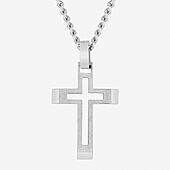 Mens Stainless Steel Cross 24 Inch Pendant Necklace
