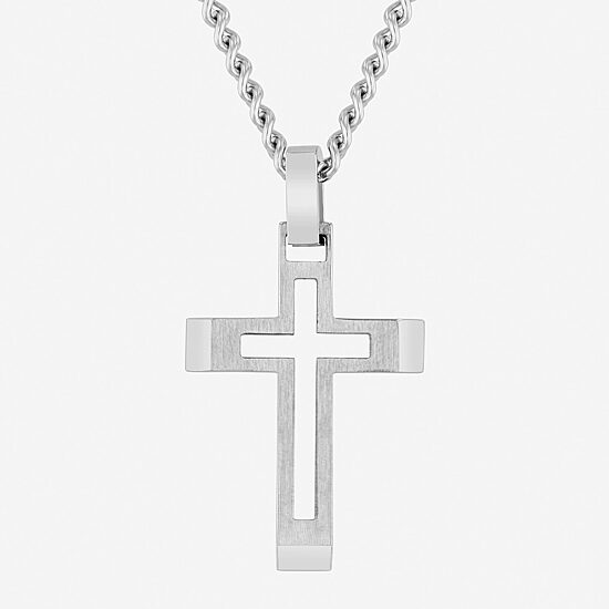 Mens Stainless Steel Cross 24 Inch Pendant Necklace