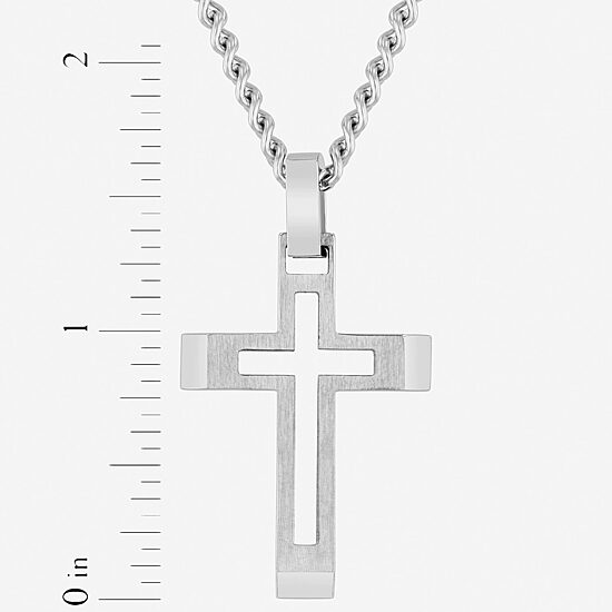 Mens Stainless Steel Cross 24 Inch Pendant Necklace
