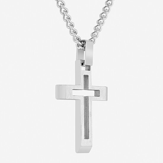 Mens Stainless Steel Cross 24 Inch Pendant Necklace