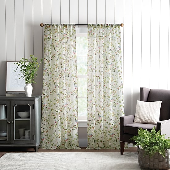 Martha Stewart Kensington Garden Print Rod Pocket Light-Filtering Set of 2 Curtain Panel