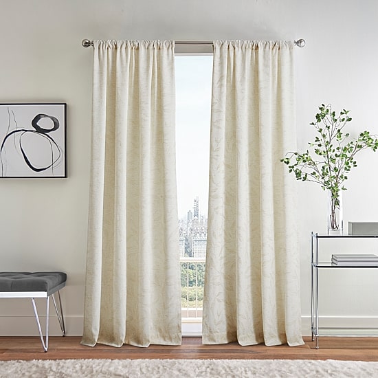 Martha Stewart Metallic Leaves Rod Pocket Light-Filtering Set of 2 Curtain Panel