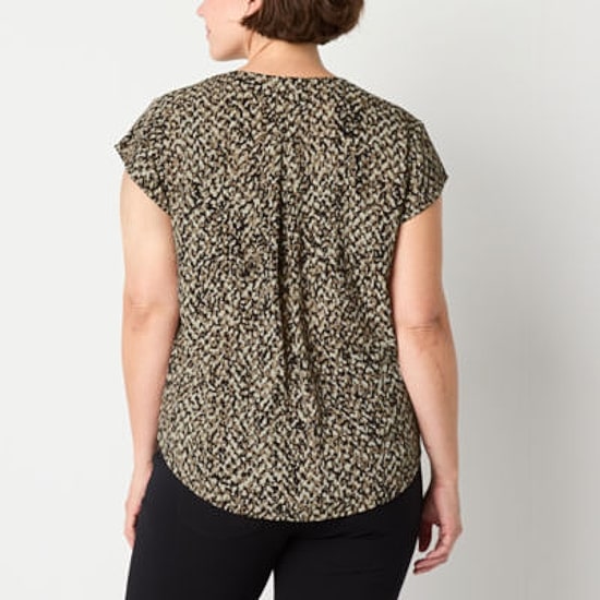 Liz Claiborne Womens V Neck Short Sleeve Blouse