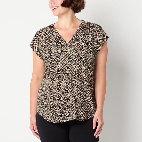 Liz Claiborne Womens V Neck Short Sleeve Blouse