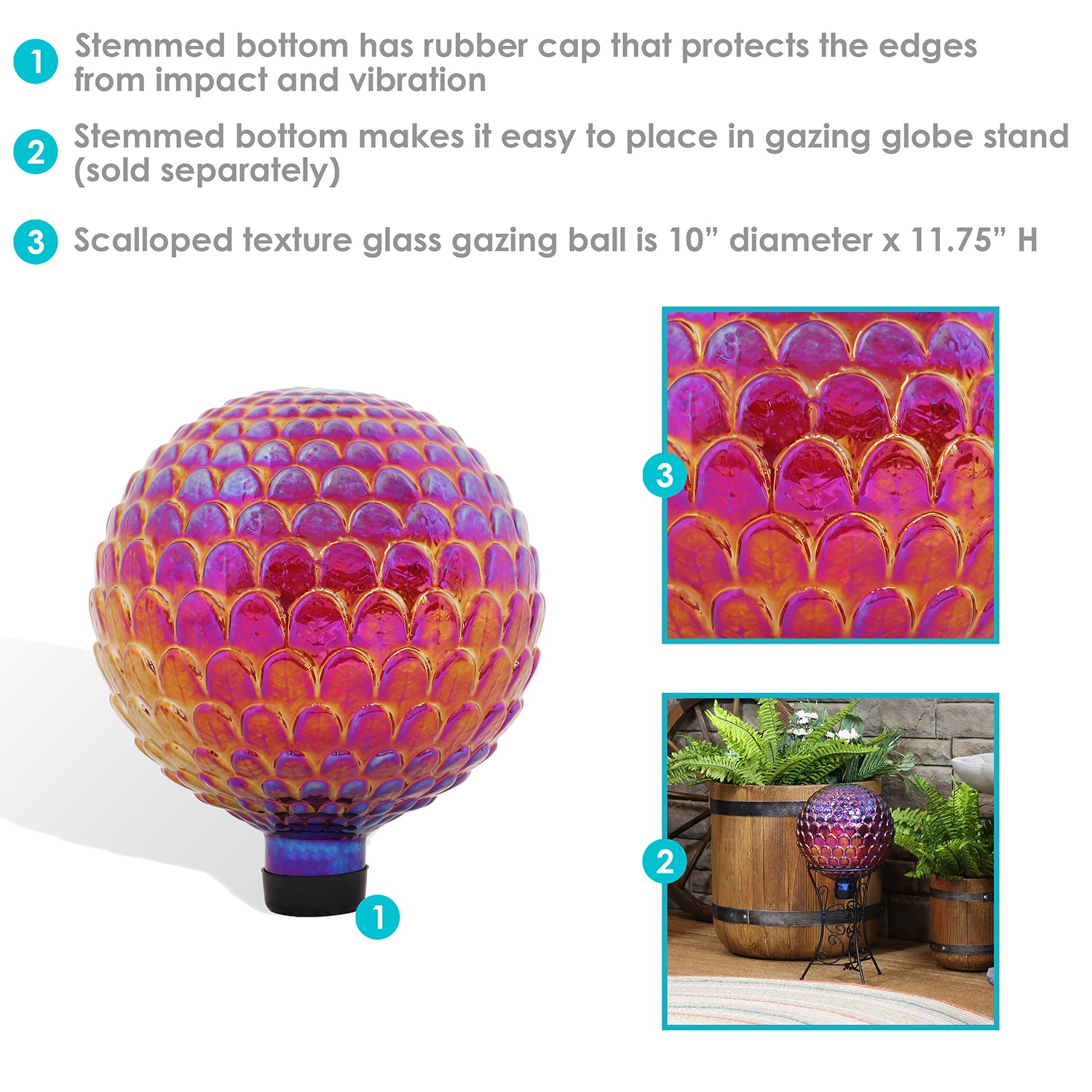Net Health Shops Red Scalloped Gazing Globe - 10 Inch Plastic Yard Art