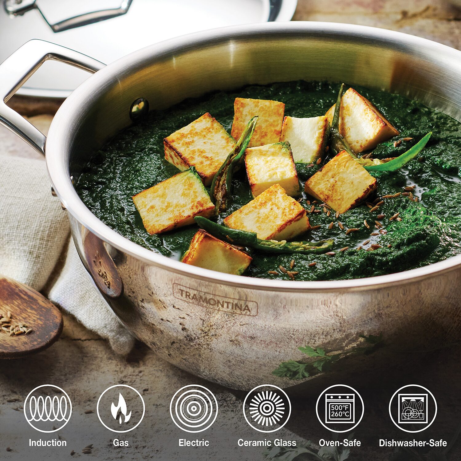 Tramontina Utsava Stainless Steel 2.75-qt. Kadai with LidWok