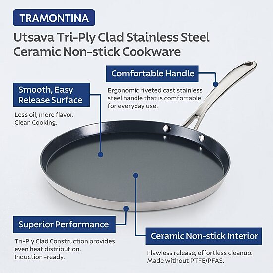 Tramontina Utsava Stainless Steel 12" Dosa Tawa