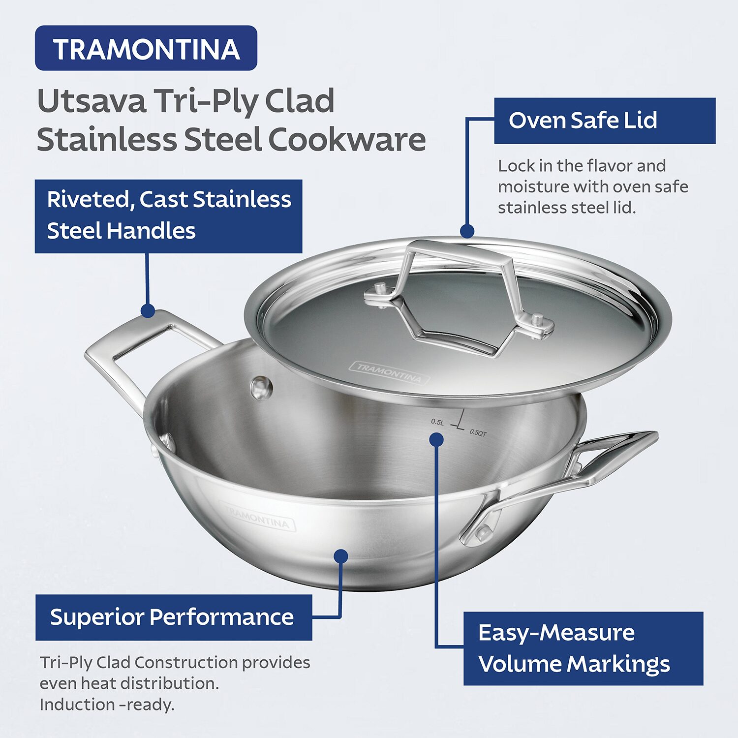 Tramontina Utsava Stainless Steel 4-qt. Kadai