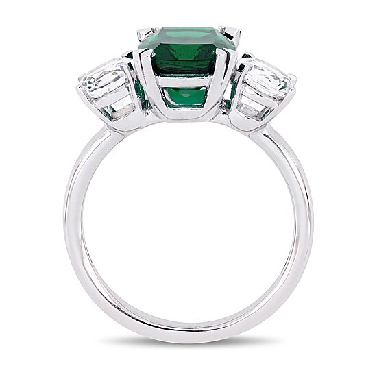 Womens Lab Created Green Emerald 10K Gold 3-Stone Cocktail Ring