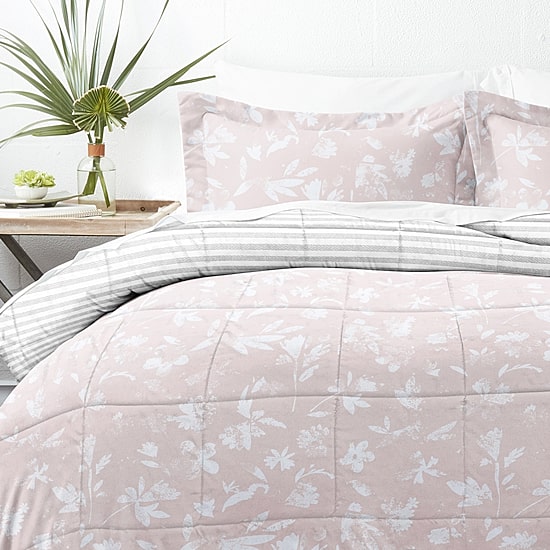 Casual Comfort Premium Down Alternative Pressed Flowers Reversible Comforter Set