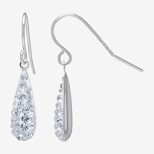 Silver Treasures Womens Crystal Sterling Silver Pear Drop Earrings, One Size, Clear