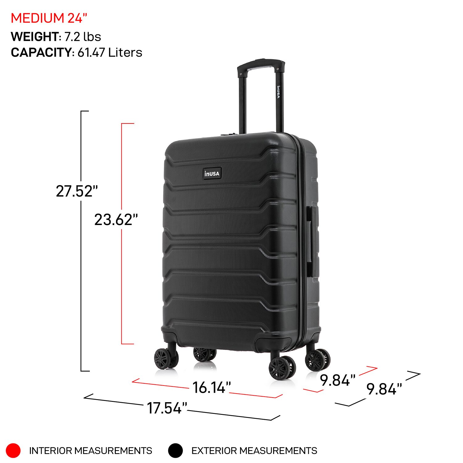 InUSA Trend 24 Inch Hardside Lightweight Checked Spinner Luggage
