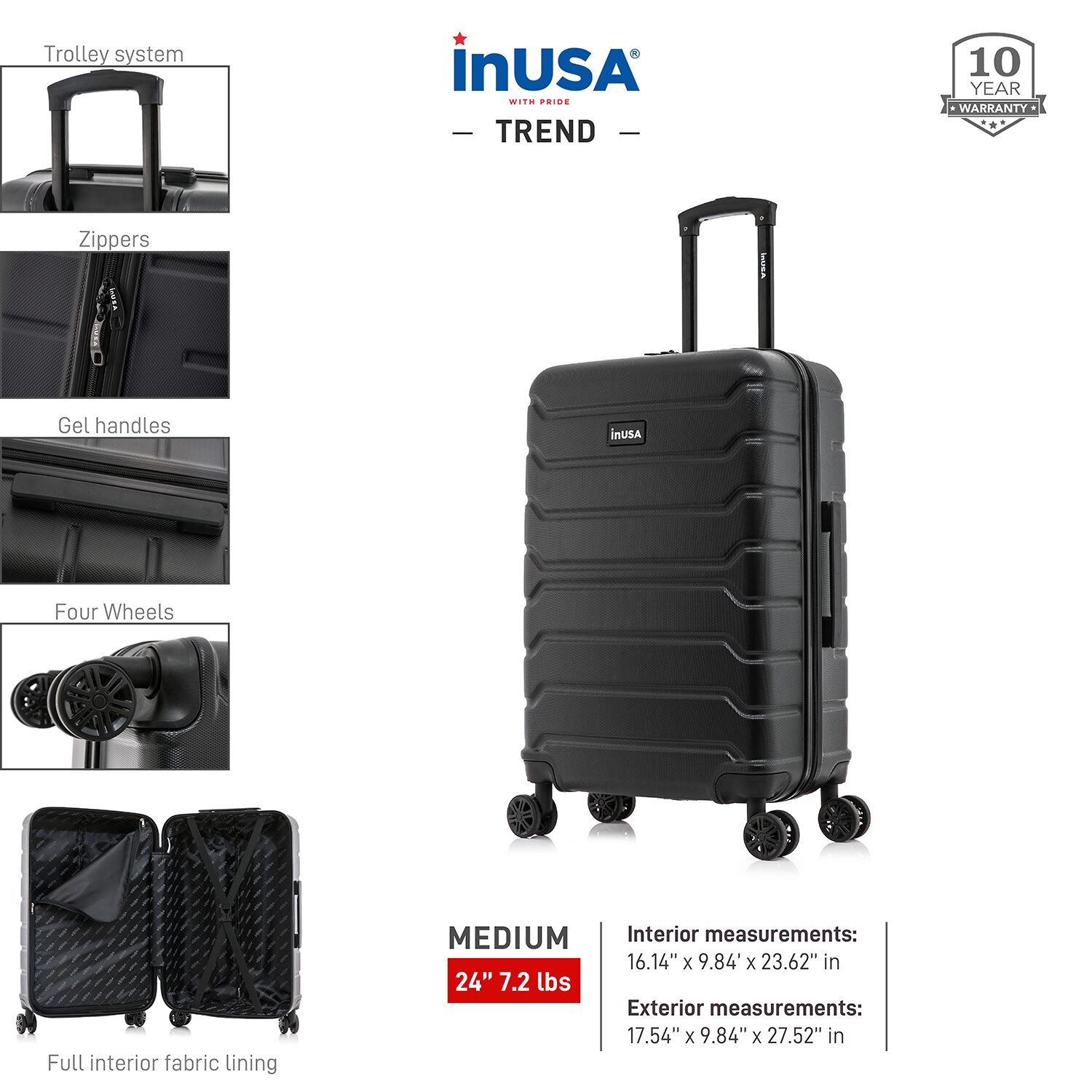 InUSA Trend 24 Inch Hardside Lightweight Checked Spinner Luggage