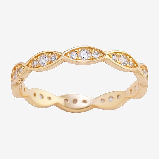Silver Treasures Womens Cubic Zirconia 14K Gold Over Silver Band