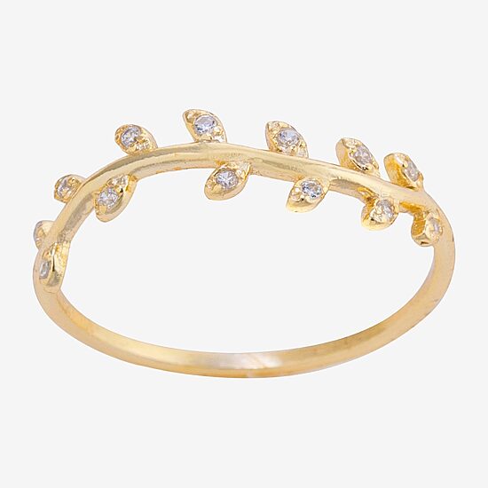 Silver Treasures 14K Gold Over Silver Leaf Cubic Zirconia Ring