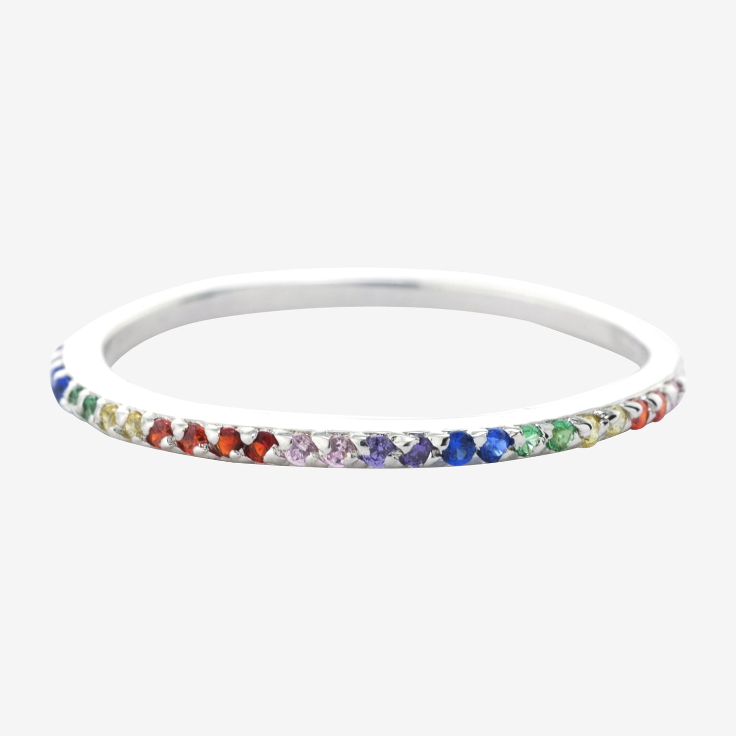 Silver Treasures Womens Multi Color Cubic Zirconia Sterling Round Delicate Band