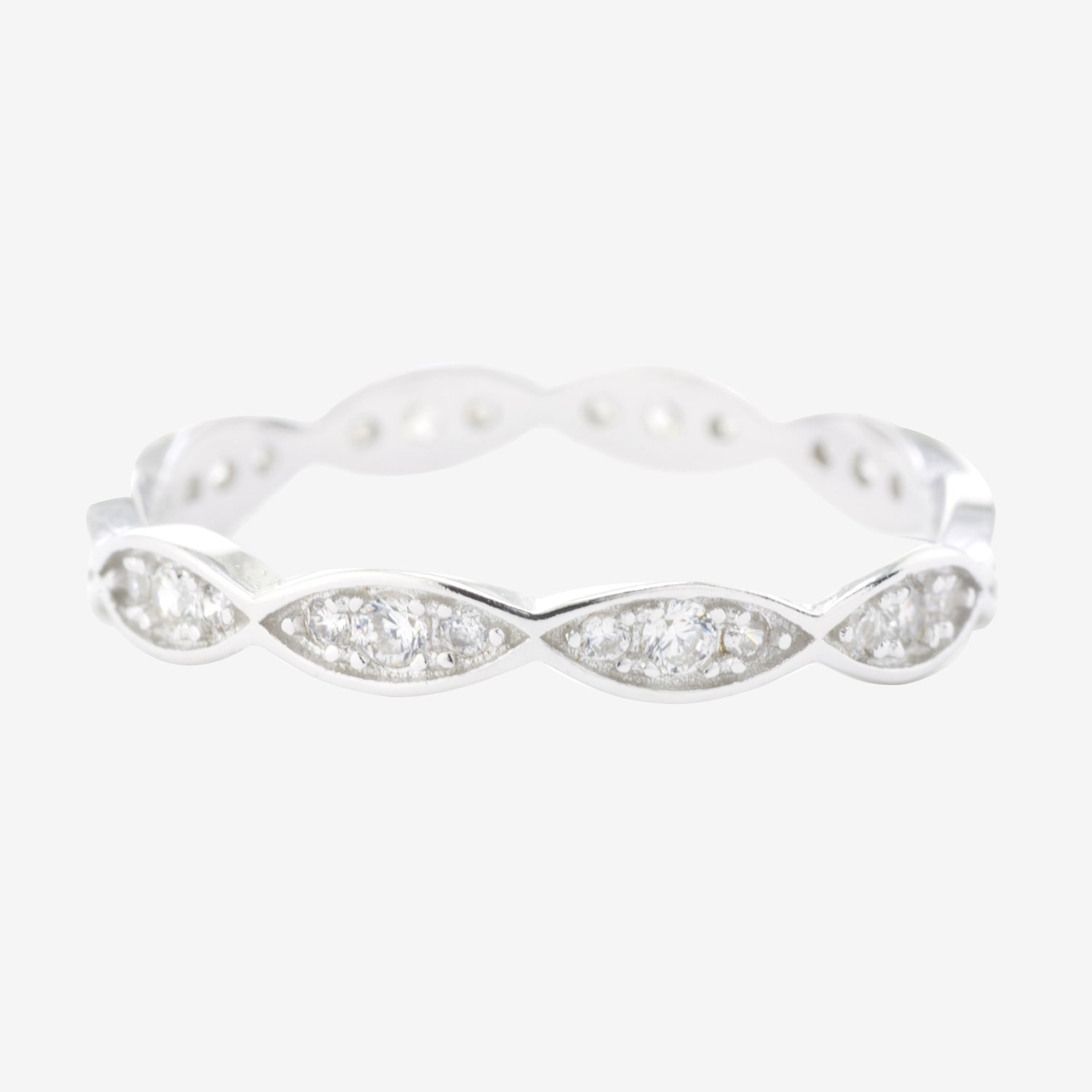 Silver Treasures Womens Cubic Zirconia Sterling Round Delicate Band