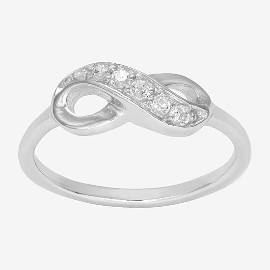 Itsy Bitsy Womens White Crystal Sterling Silver Delicate Band