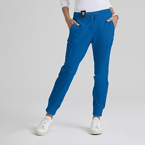 Grey's Anatomy by Barco Classic Grp534 Kira 5-Pocket Mid-Rise Jogger Womens Moisture Wicking Scrub Pant, Medium, Blue