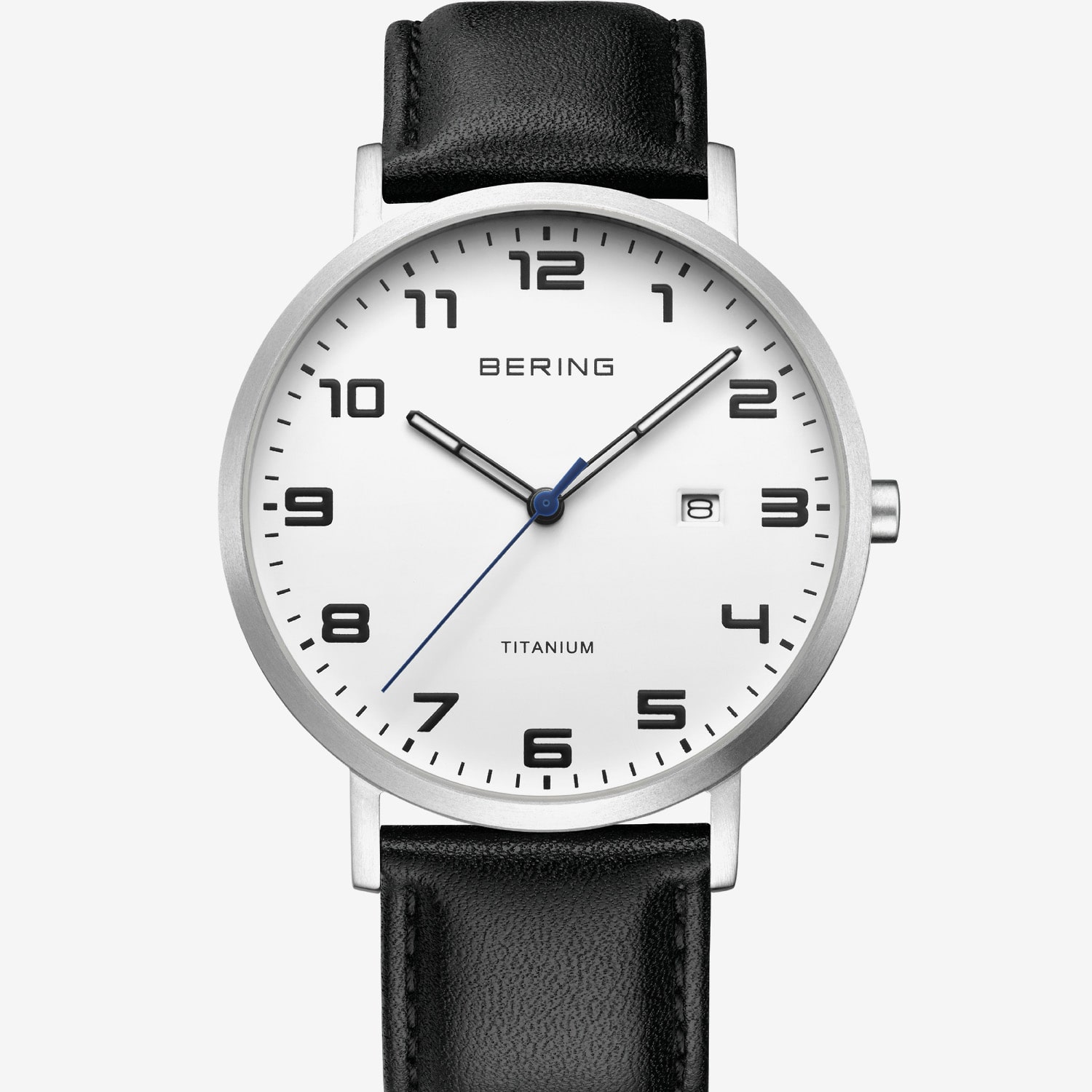 Bering Mens Black Leather Strap Watch 18640-404
