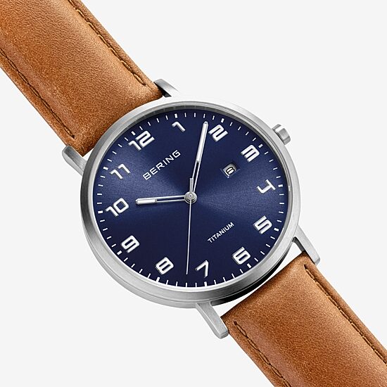 Bering Mens Brown Leather Strap Watch 18640-567