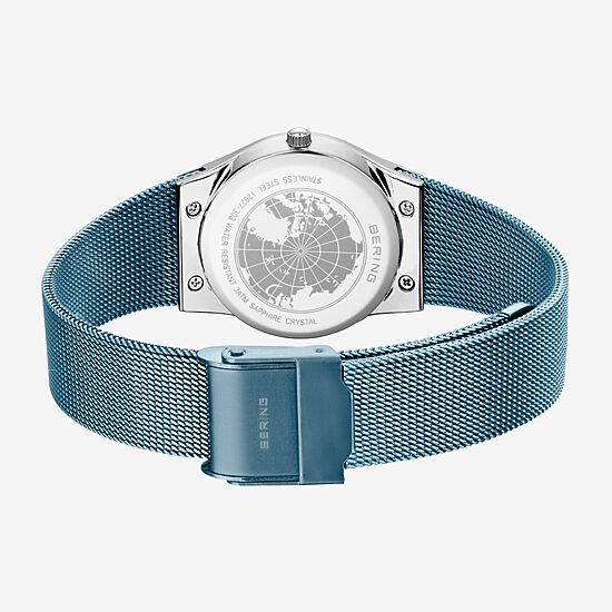 Bering Womens Crystal Accent Blue Stainless Steel Bracelet Watch 12927-308