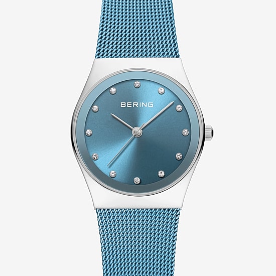 Bering Womens Crystal Accent Blue Stainless Steel Bracelet Watch 12927-308