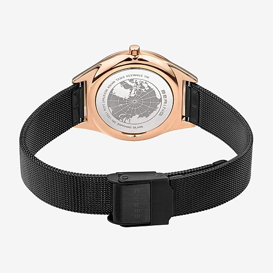 Bering Womens Crystal Accent Black Stainless Steel Bracelet Watch 17031-162