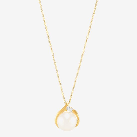 Certified Sofia™ Cultured Freshwater Pearl & Diamond-Accent 10K Gold Pendant Necklace