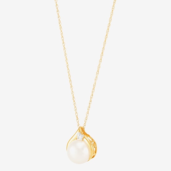 Certified Sofia™ Cultured Freshwater Pearl & Diamond-Accent 10K Gold Pendant Necklace