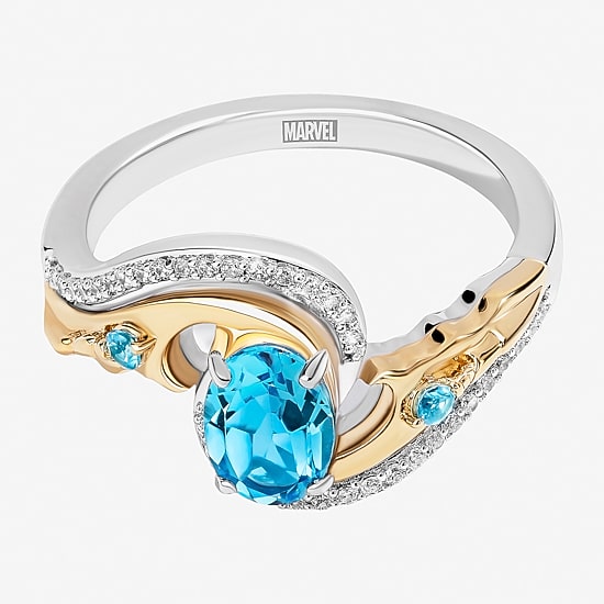 Marvel Fine Jewelry Womens 1/8 CT. T.W. Genuine Blue Topaz 14K Gold Over Silver Oval Loki Cocktail Ring