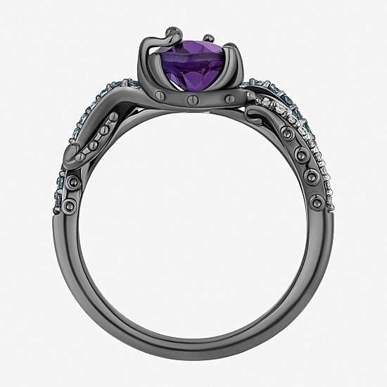Enchanted Disney Fine Jewelry Womens 1/10 CT. T.W. Lab Created Purple Amethyst Sterling Silver The Little Mermaid Ursula Crossover Side Stone Cocktail Ring