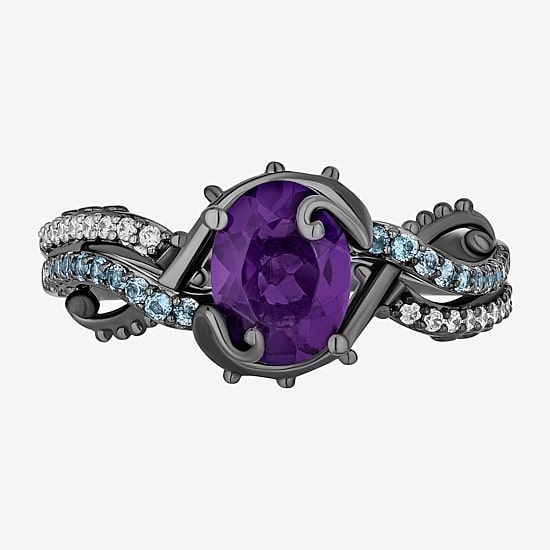 Enchanted Disney Fine Jewelry Womens 1/10 CT. T.W. Lab Created Purple Amethyst Sterling Silver The Little Mermaid Ursula Crossover Side Stone Cocktail Ring