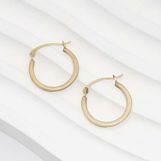 Womens 10K Gold 15mm Round Hoop Earrings