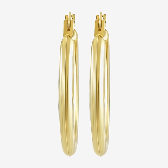 Womens 14K Gold 25mm Oval Hoop Earrings
