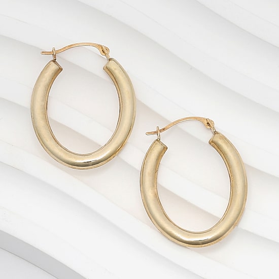 Womens 14K Gold 25mm Oval Hoop Earrings