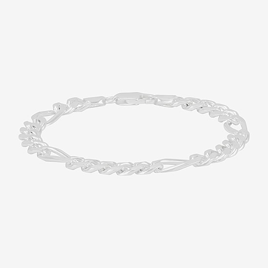 Made in Italy Mens Sterling Silver 8 1/2 Inch Solid Figaro Chain Bracelet